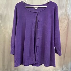 Avenue Purple Cardigan Sweater with 3/4 Sleeves